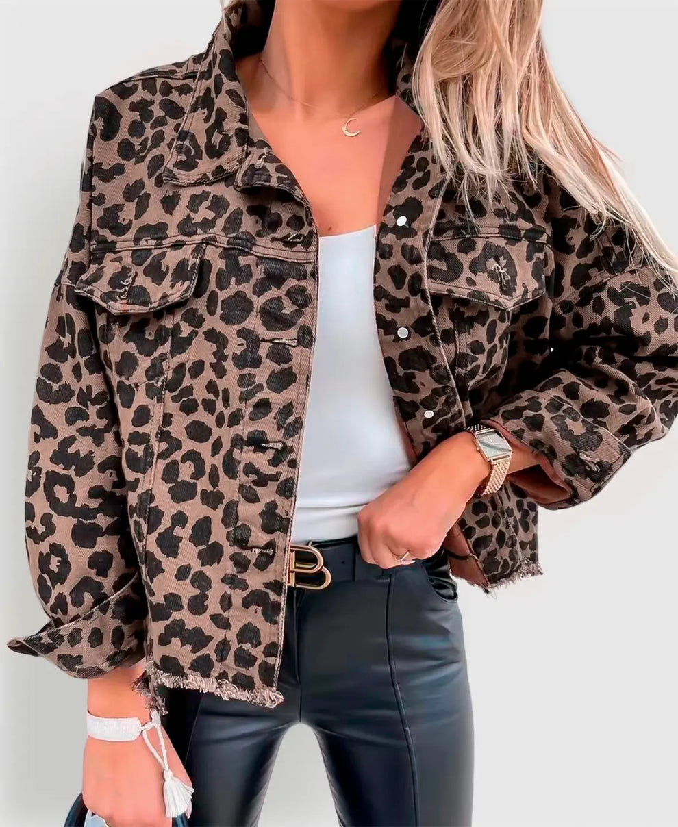 Naya Leopard Print Denim Jacket